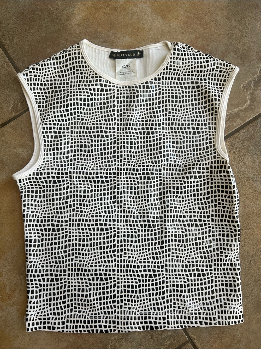 Vintage White & Black Patterned Sleeveless Plein Sud Top